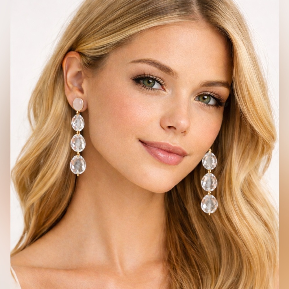 Anthropologie Clear Lucite Drop Earrings | Gold Tone Statement Dangle